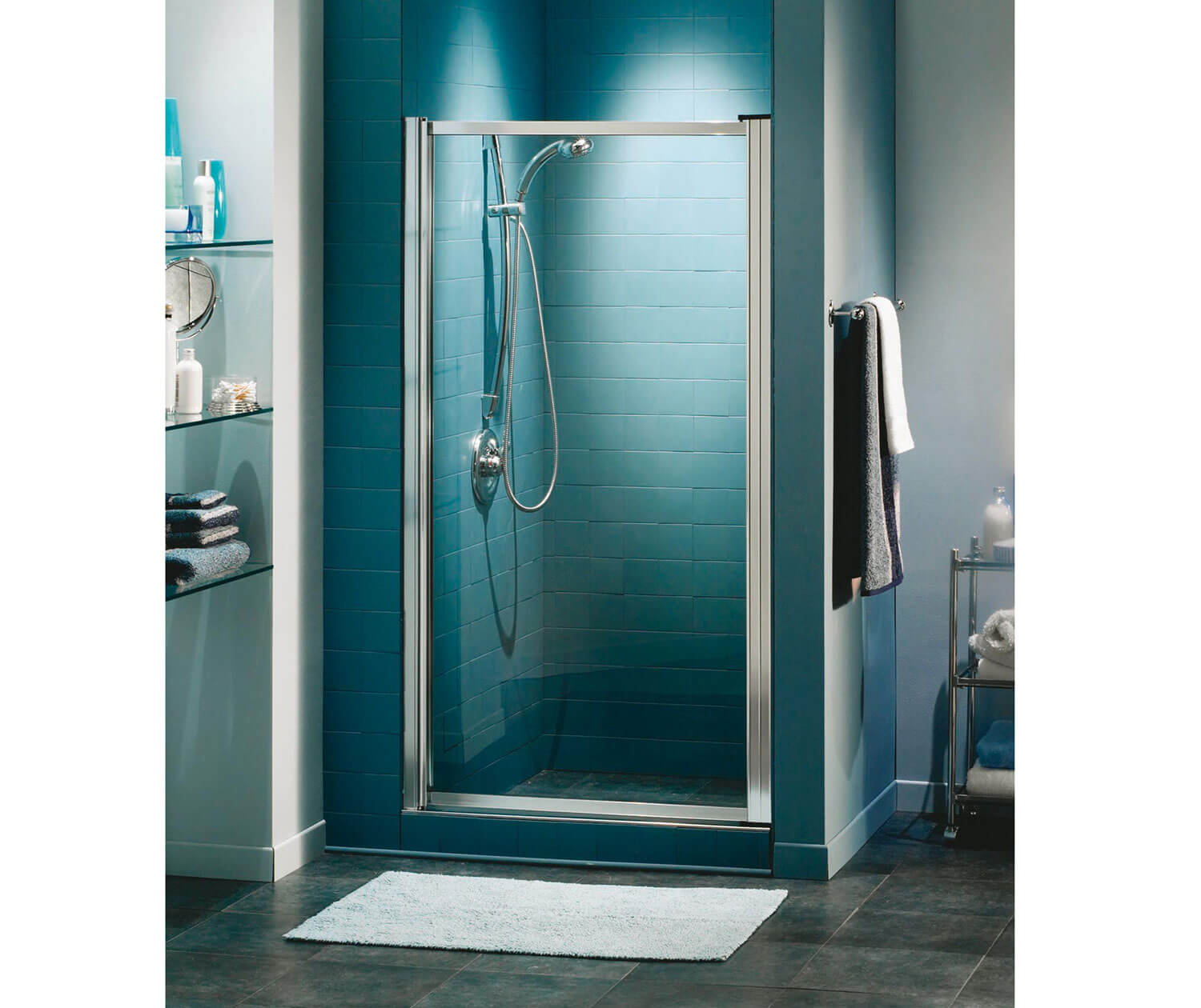 Pivot Shower Door for Alcove Installation with Clear glass in Chrome