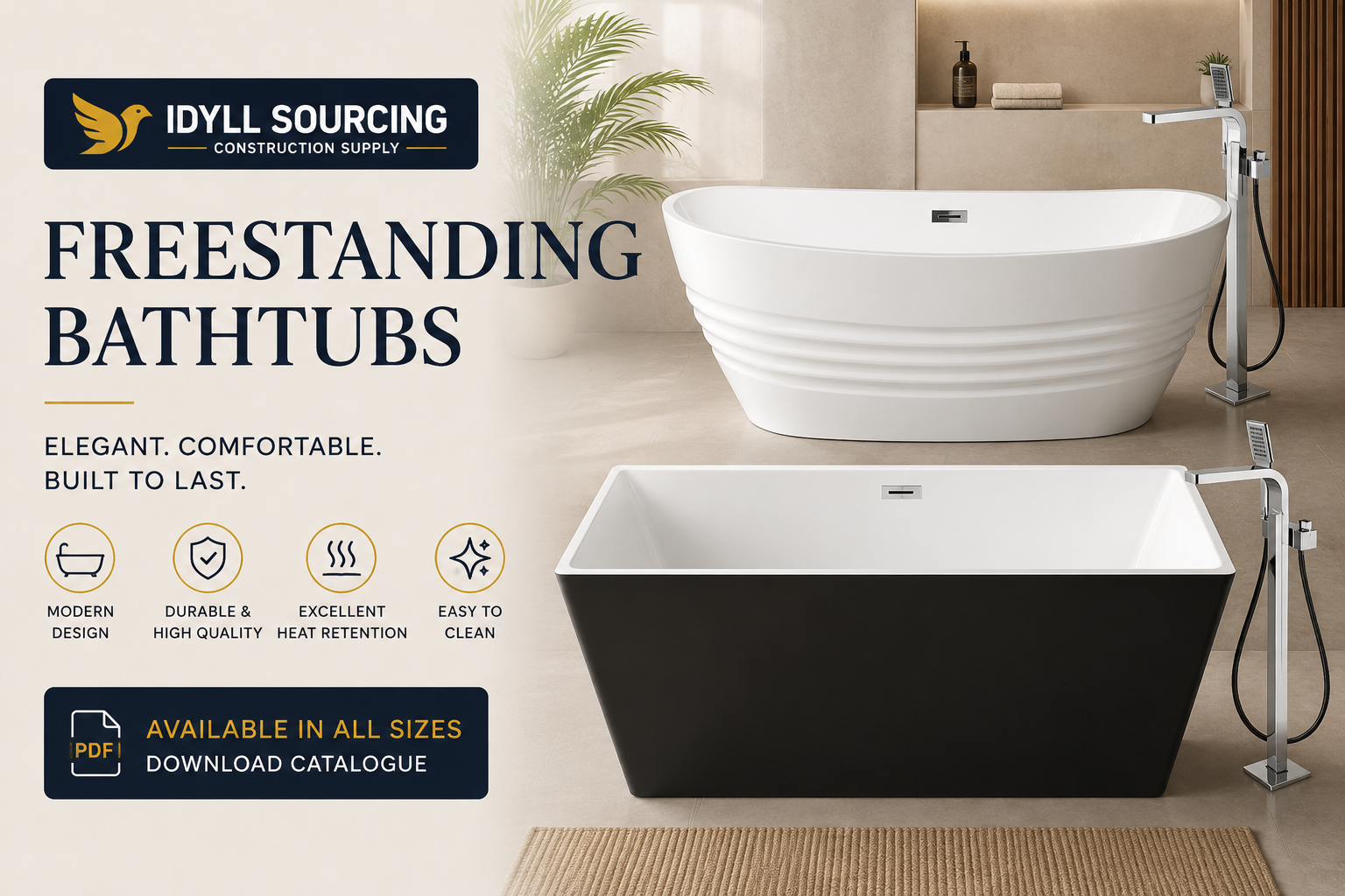 Freestanding Fluted Bathtub